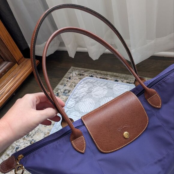 LONGCHAMP Le Pliage Original Large Tote Black Nylon Travel Should Purple - Picture 4 of 16